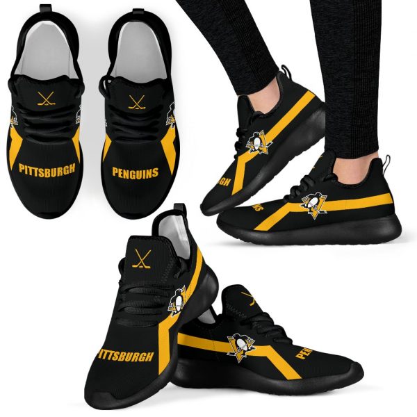 New Style Line Logo Pittsburgh Penguins Mesh Knit Sneakers