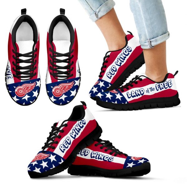 Proud Of American Flag Three Line Detroit Red Wings Sneakers