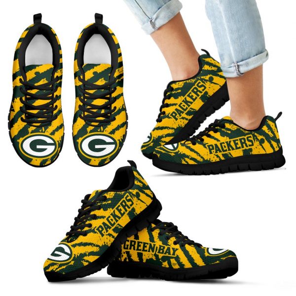 Stripes Pattern Print Green Bay Packers Sneakers V3