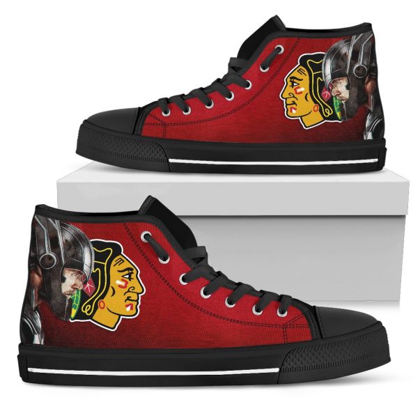 Thor Head Beside Chicago Blackhawks High Top Shoes