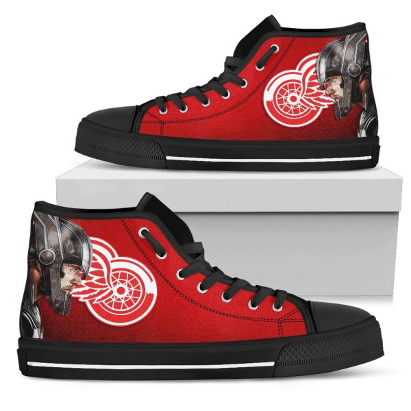 Thor Head Beside Detroit Red Wings High Top Shoes