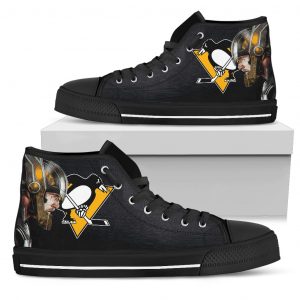 Thor Head Beside Pittsburgh Penguins High Top Shoes