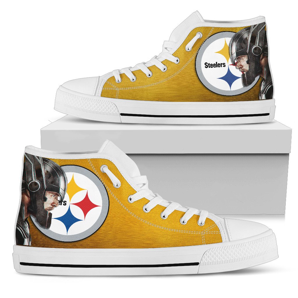 Thor Head Beside Pittsburgh Steelers High Top Shoes