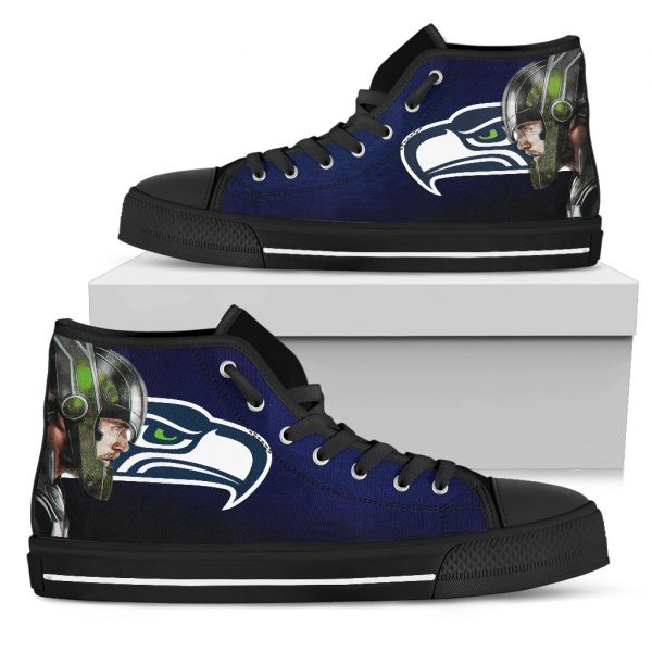 Thor Head Beside Seattle Seahawks High Top Shoes