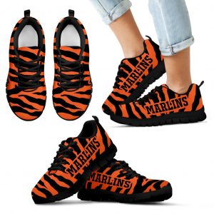 Tiger Skin Stripes Pattern Print Miami Marlins Sneakers