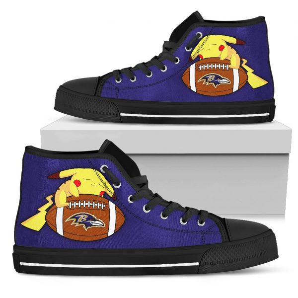 Unique Pikachu Laying On Ball Baltimore Ravens High Top Shoes