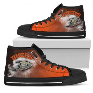 White Smoke Vintage Anaheim Ducks High Top Shoes