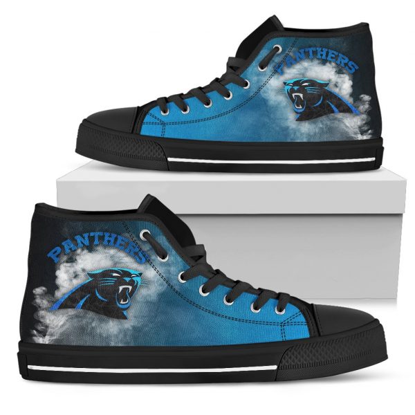 White Smoke Vintage Carolina Panthers High Top Shoes