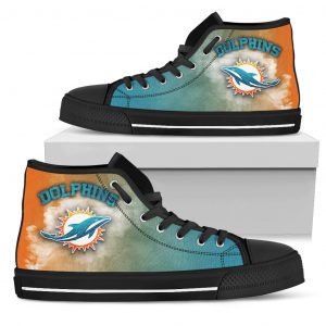 White Smoke Vintage Miami Dolphins High Top Shoes