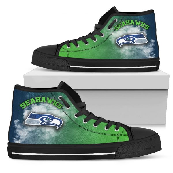 White Smoke Vintage Seattle Seahawks High Top Shoes