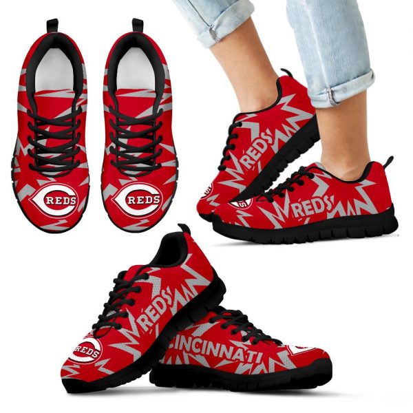 Zig Zag Circle Dizzy Excellent Nice Logo Cincinnati Reds Sneakers