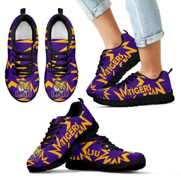 Zig Zag Circle Dizzy Excellent Nice Logo LSU Tigers Sneakers