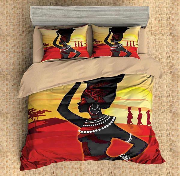 African Women Duvet Cover and Pillowcase Set Bedding Set