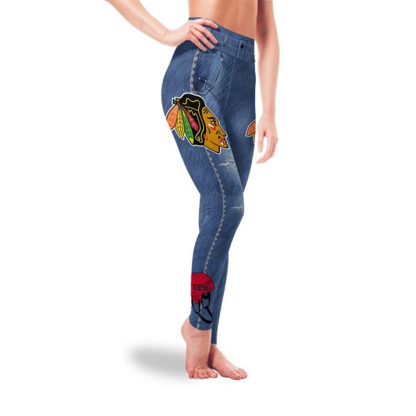 Amazing Blue Jeans Chicago Blackhawks Leggings