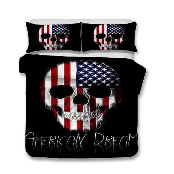 American Flag Skull Duvet Cover and Pillowcase Set Bedding Set 357