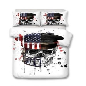 American Flag Skull Duvet Cover and Pillowcase Set Bedding Set 358