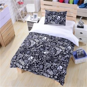 Black And White Skull Duvet Cover and Pillowcase Set Bedding Set