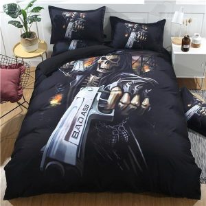 Black Bad Ass Skull s Duvet Cover and Pillowcase Set Bedding Set