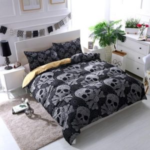 Black Bohemian Bones Skull Duvet Cover and Pillowcase Set Bedding Set