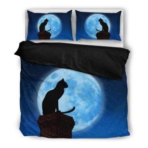Black Cat And Full Moon Duvet Cover and Pillowcase Set Bedding Set