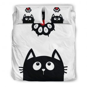 Black Cat And Paw Duvet Cover and Pillowcase Set Bedding Set