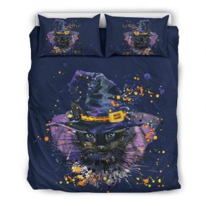 Black Cat With A Witch Hat Duvet Cover and Pillowcase Set Bedding Set