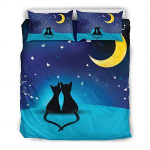 Black Cats Staring At The Moon Duvet Cover and Pillowcase Set Bedding Set