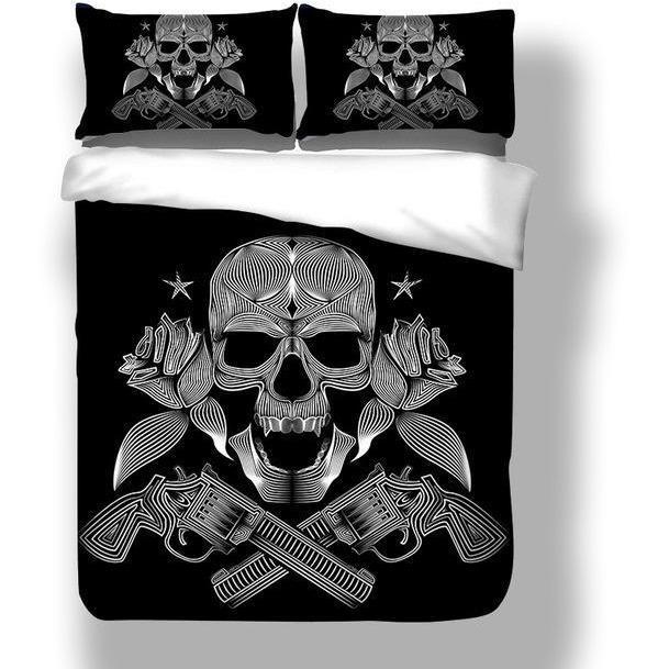 Black Skeleton Death’S Head Pistol Duvet Cover and Pillowcase Set Bedding Set Black Skeleton Death’S Head Pistol Duvet Cover and Pillowcase Set Bedding Set