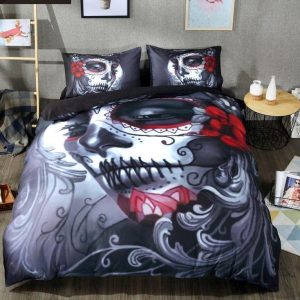 Black Sugar Skull Duvet Cover and Pillowcase Set Bedding Set