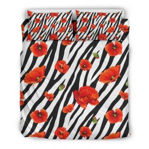 Black White Zebra Flower Pattern Print Duvet Cover and Pillowcase Set Bedding Set