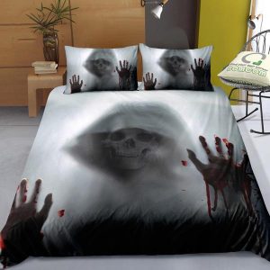 Bloody Hand Print Skull Duvet Cover and Pillowcase Set Bedding Set