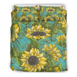 Blooming Sunflower Pattern Print Duvet Cover and Pillowcase Set Bedding Set