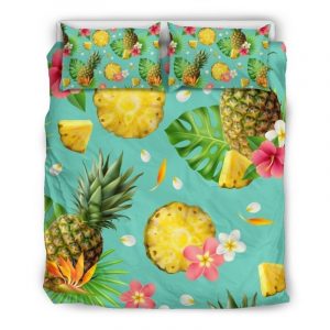 Blue Aloha Pineapple Pattern Print Duvet Cover and Pillowcase Set Bedding Set