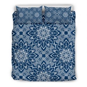 Blue And White Bohemian Mandala Print Duvet Cover and Pillowcase Set Bedding Set