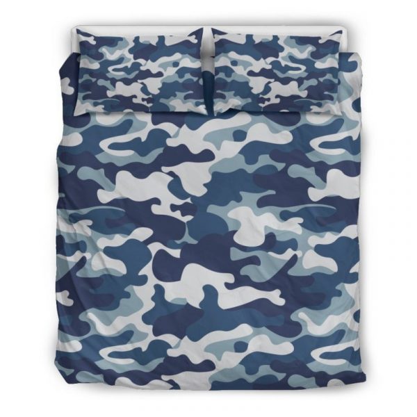 Blue And White Camouflage Print Duvet Cover and Pillowcase Set Bedding Set