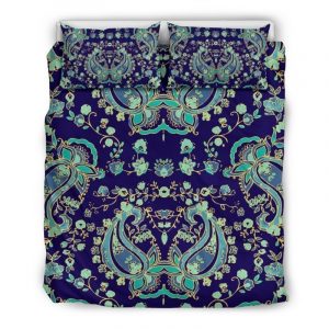 Blue Bohemian Paisley Pattern Print Duvet Cover and Pillowcase Set Bedding Set