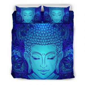 Blue Buddha Print Duvet Cover and Pillowcase Set Bedding Set