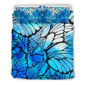 Blue Butterfly Wings Pattern Print Duvet Cover and Pillowcase Set Bedding Set