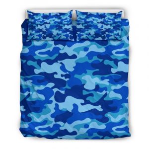 Blue Camouflage Print Duvet Cover and Pillowcase Set Bedding Set