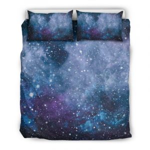 Blue Cloud Starfield Galaxy Space Print Duvet Cover and Pillowcase Set Bedding Set