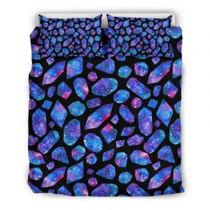 Blue Crystal Cosmic Galaxy Space Print Duvet Cover and Pillowcase Set Bedding Set