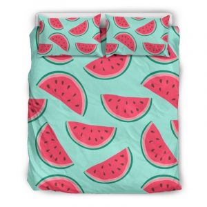 Blue Cute Watermelon Pattern Print Duvet Cover and Pillowcase Set Bedding Set