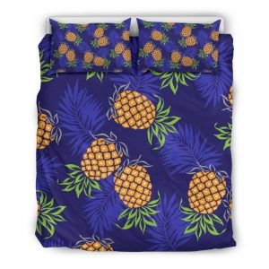Blue Leaf Pineapple Pattern Print Duvet Cover and Pillowcase Set Bedding Set