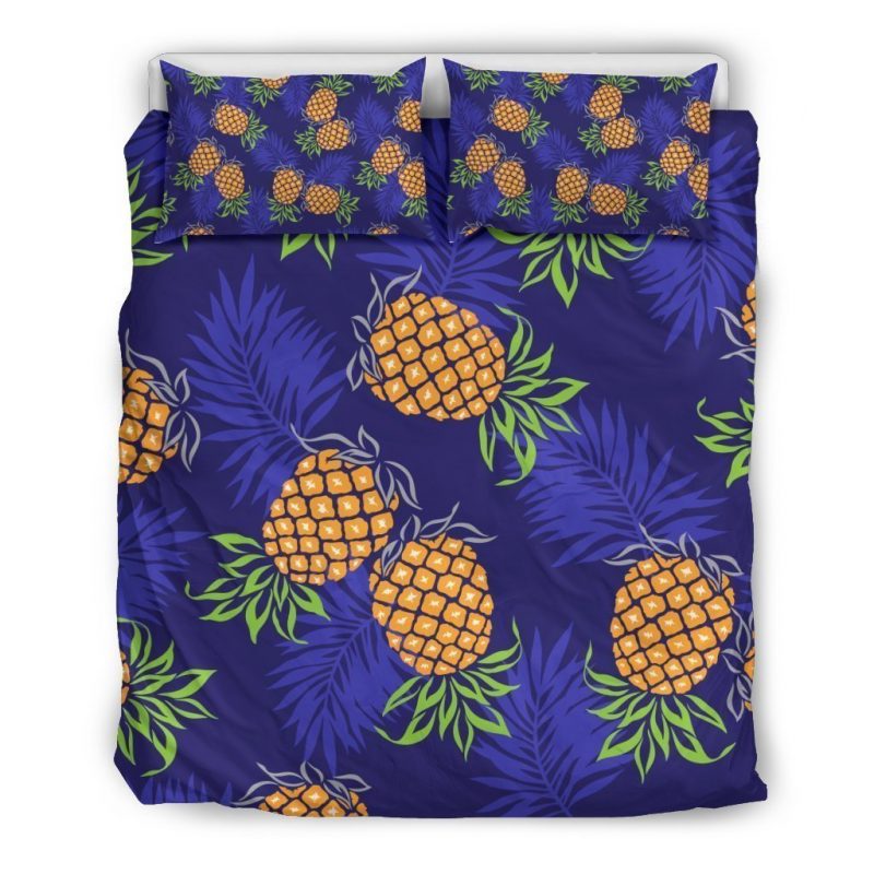 Blue Leaf Pineapple Pattern Print Duvet Cover and Pillowcase Set Bedding Set Blue Leaf Pineapple Pattern Print Duvet Cover and Pillowcase Set Bedding Set