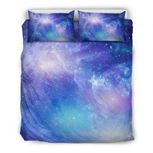 Blue Light Nebula Galaxy Space Print Duvet Cover and Pillowcase Set Bedding Set