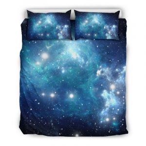 Blue Light Sparkle Galaxy Space Print Duvet Cover and Pillowcase Set Bedding Set