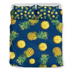 Blue Pineapple Pattern Print Duvet Cover and Pillowcase Set Bedding Set