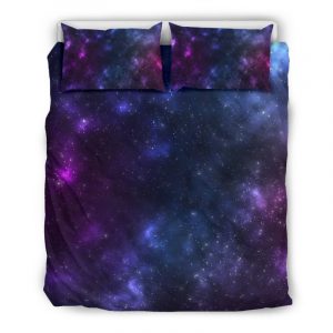 Blue Purple Cosmic Galaxy Space Print Duvet Cover and Pillowcase Set Bedding Set