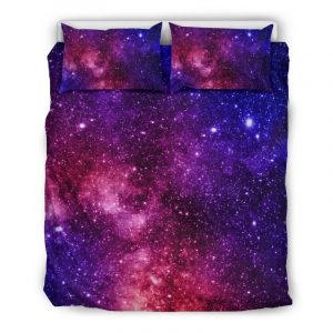 Blue Purple Stardust Galaxy Space Print Duvet Cover and Pillowcase Set Bedding Set