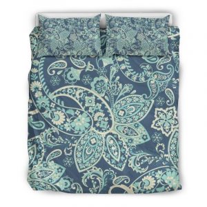 Blue Sky Paisley Bohemian Pattern Print Duvet Cover and Pillowcase Set Bedding Set